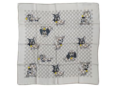 Gucci - Foulard in Seta Stampa Monogram Marrone