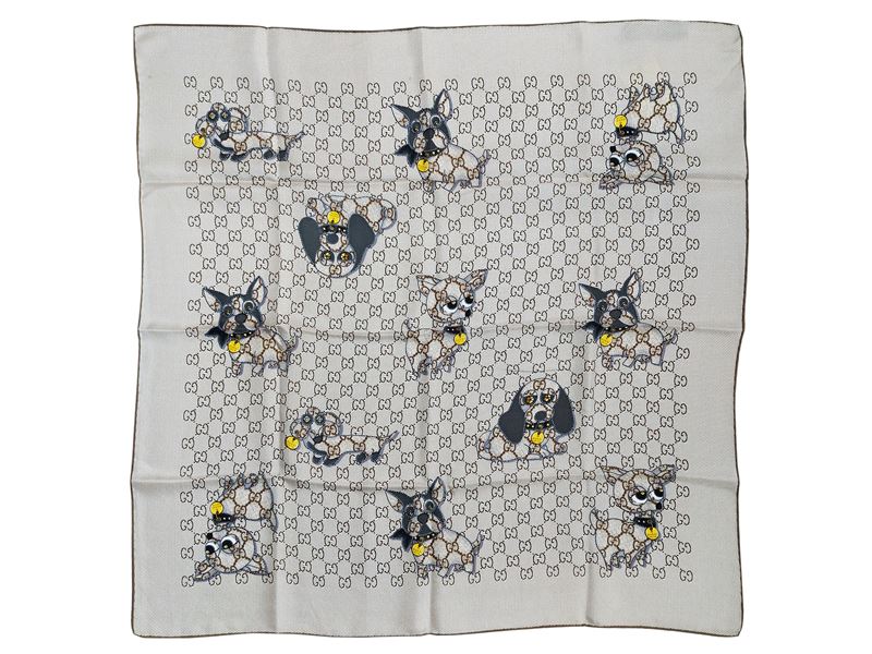 Gucci - Foulard in Seta Stampa Monogram Marrone