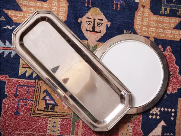 Two silver metal serving trays, Richard Ginori for Arno