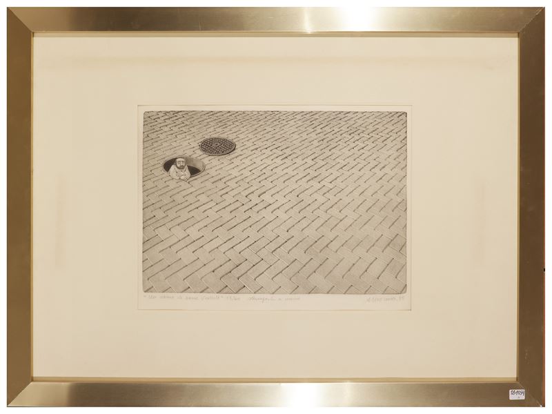 Alberico Morena - Uomo di basse vedute, Xilografia del 1985
