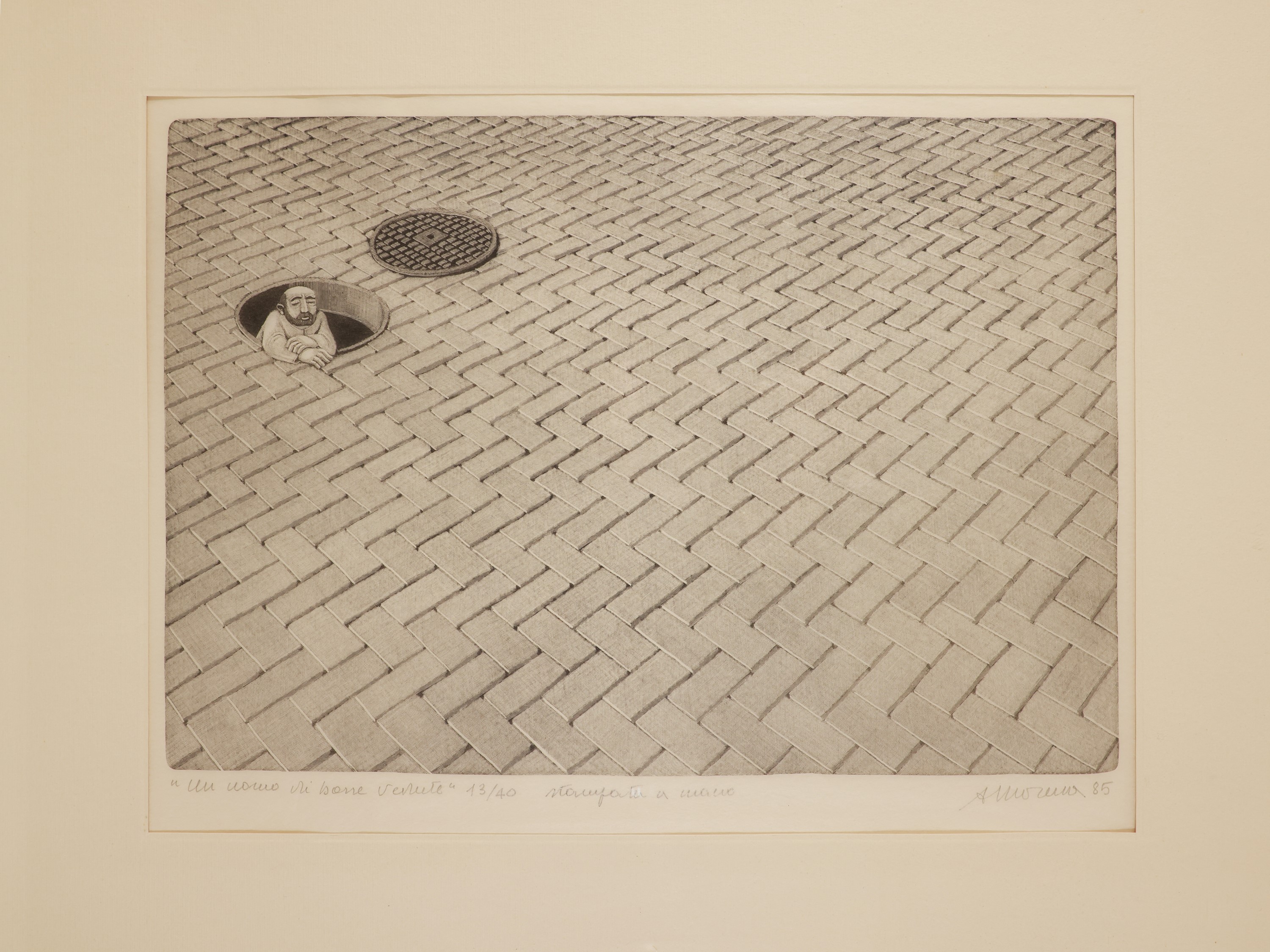Alberico Morena - Uomo di basse vedute, Xilografia del 1985
