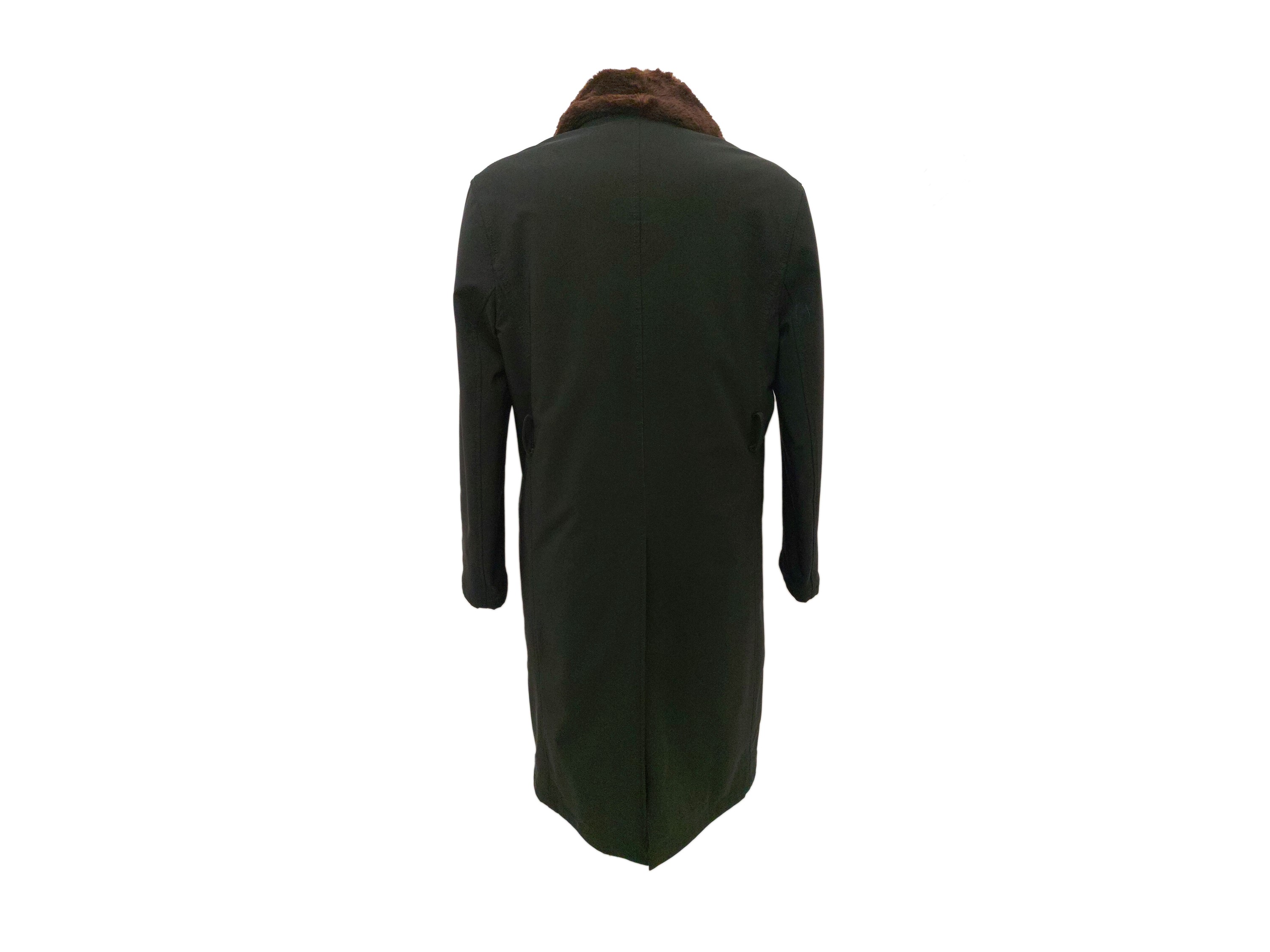 Prada - Impermeabile Nero con Collo in Pelliccia di Castoro Marrone