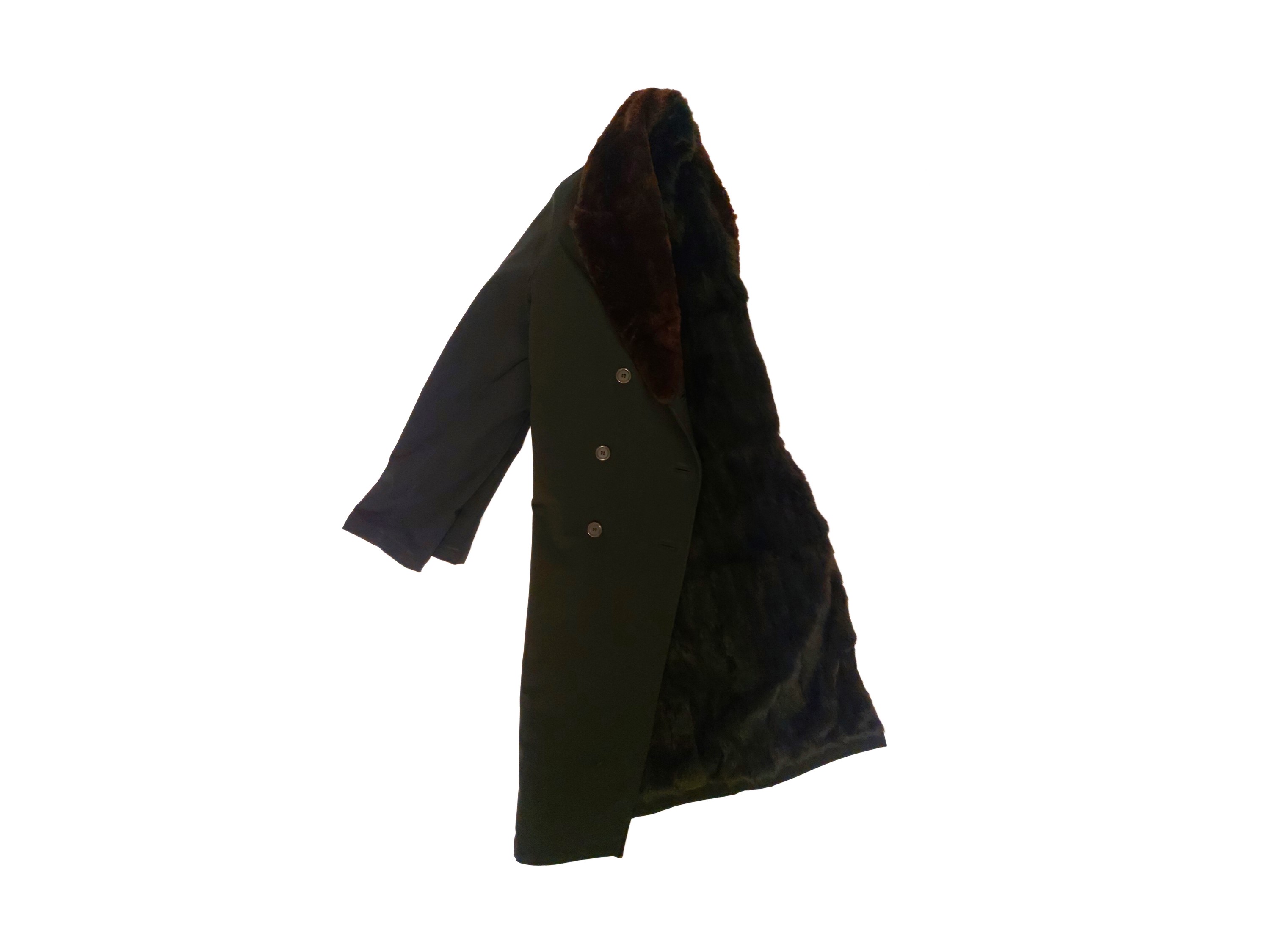 Prada - Impermeabile Nero con Collo in Pelliccia di Castoro Marrone