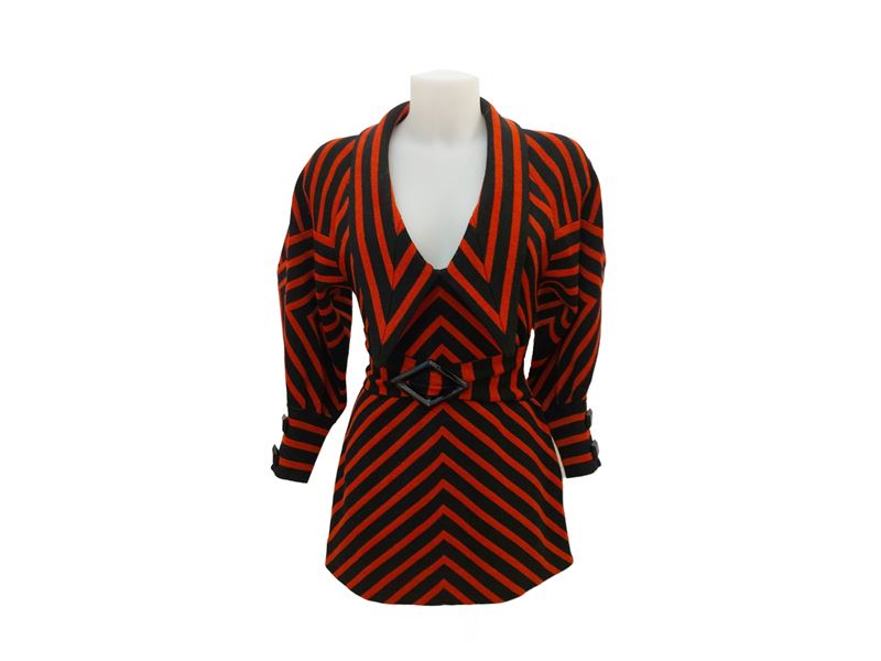 Gucci - Mini dress in maglia a righe nere e arancio