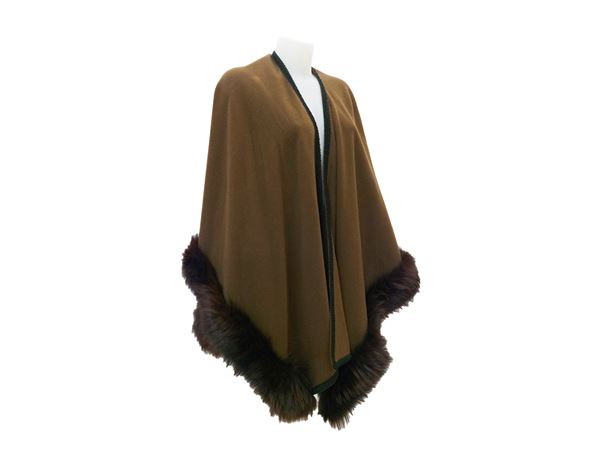 Brown wool cape with fox trim