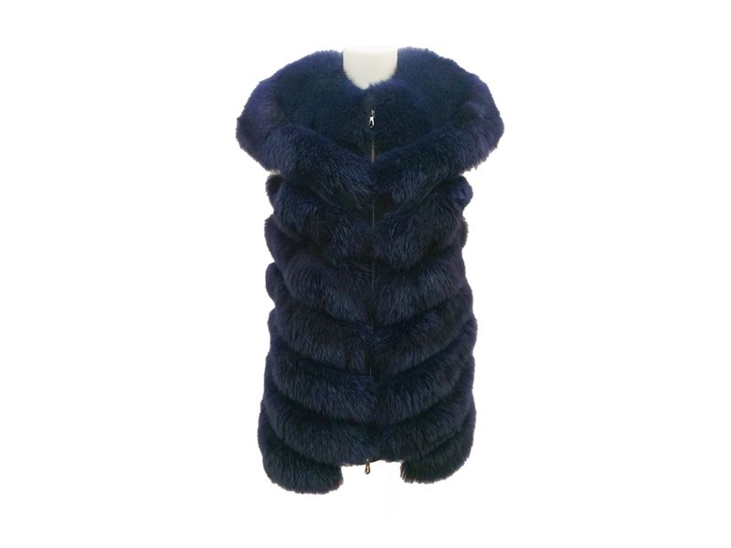 Gilet in suede grigio scuro con pelliccia di volpe blu