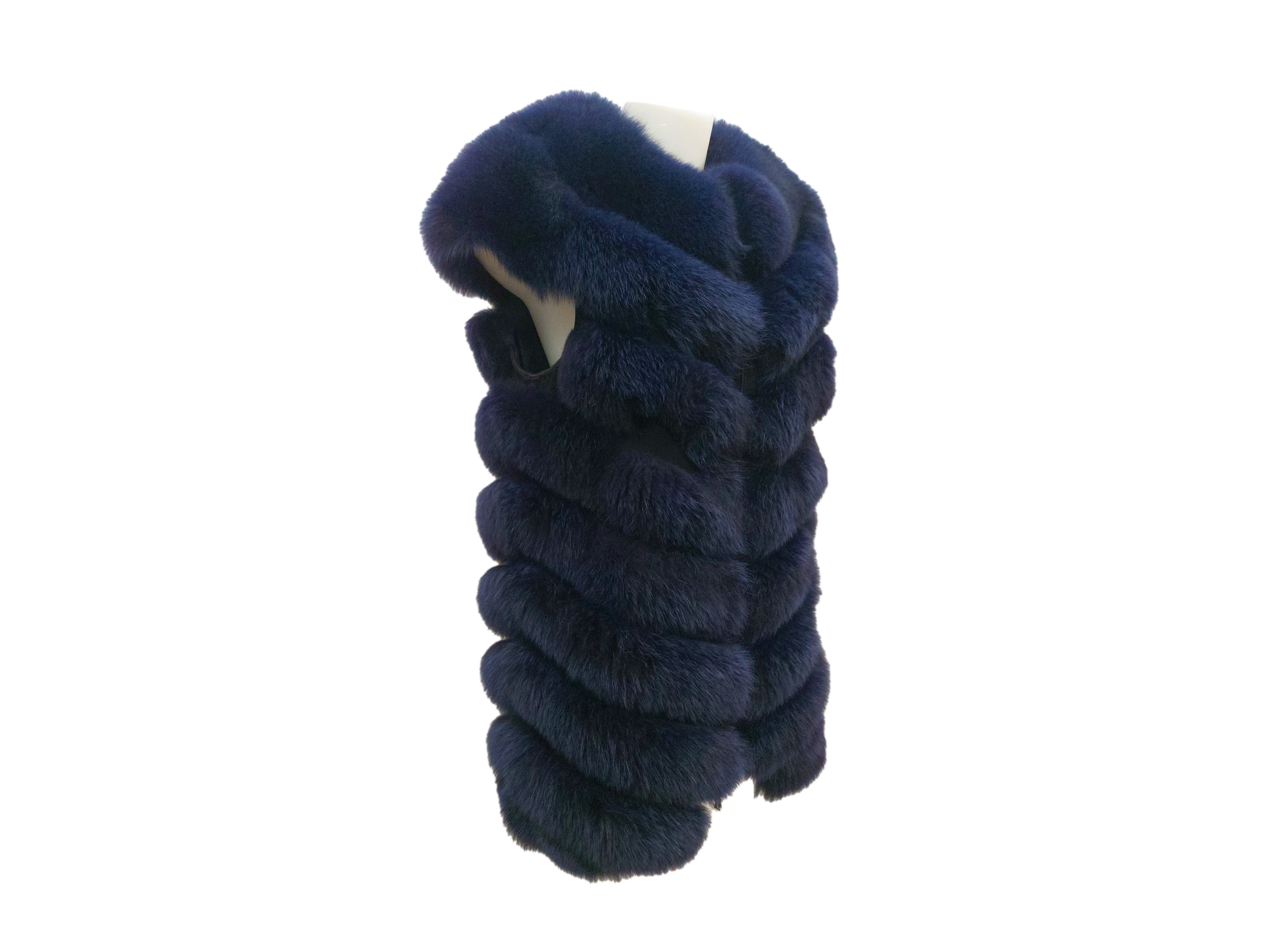 Gilet in suede grigio scuro con pelliccia di volpe blu