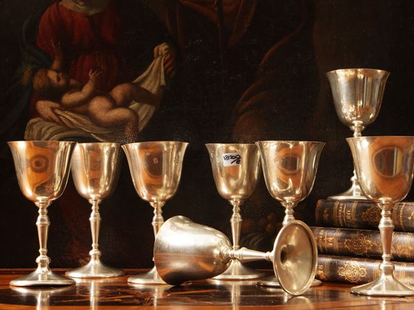 Series of eight silver goblets