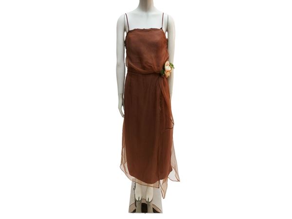 Abito da cerimonia in organza e shantung color rosewood