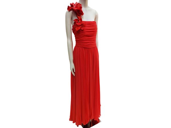 Chloé - Abito lungo in chiffon rosa corallo