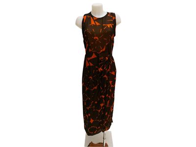 Abito in chiffon, fantasia marrone e arancio, taglia M/L
