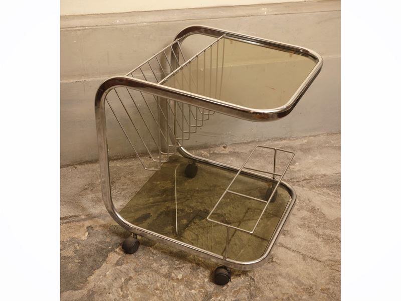 Huwa-Spiegel Parsol, Carrello di servizio in acciaio cromato e vetro fumé