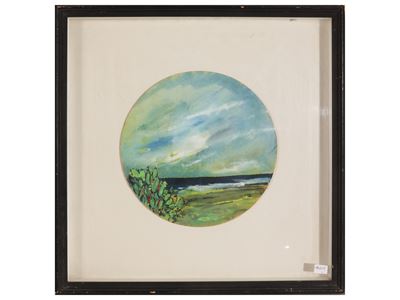 Autore Ignoto, Paesaggio marino, olio su cartone circolare