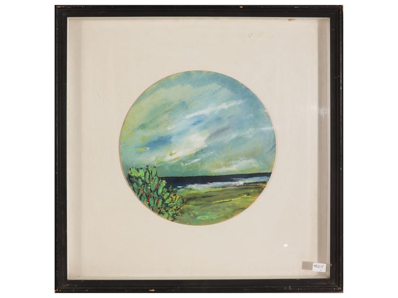 Autore Ignoto, Paesaggio marino, olio su cartone circolare