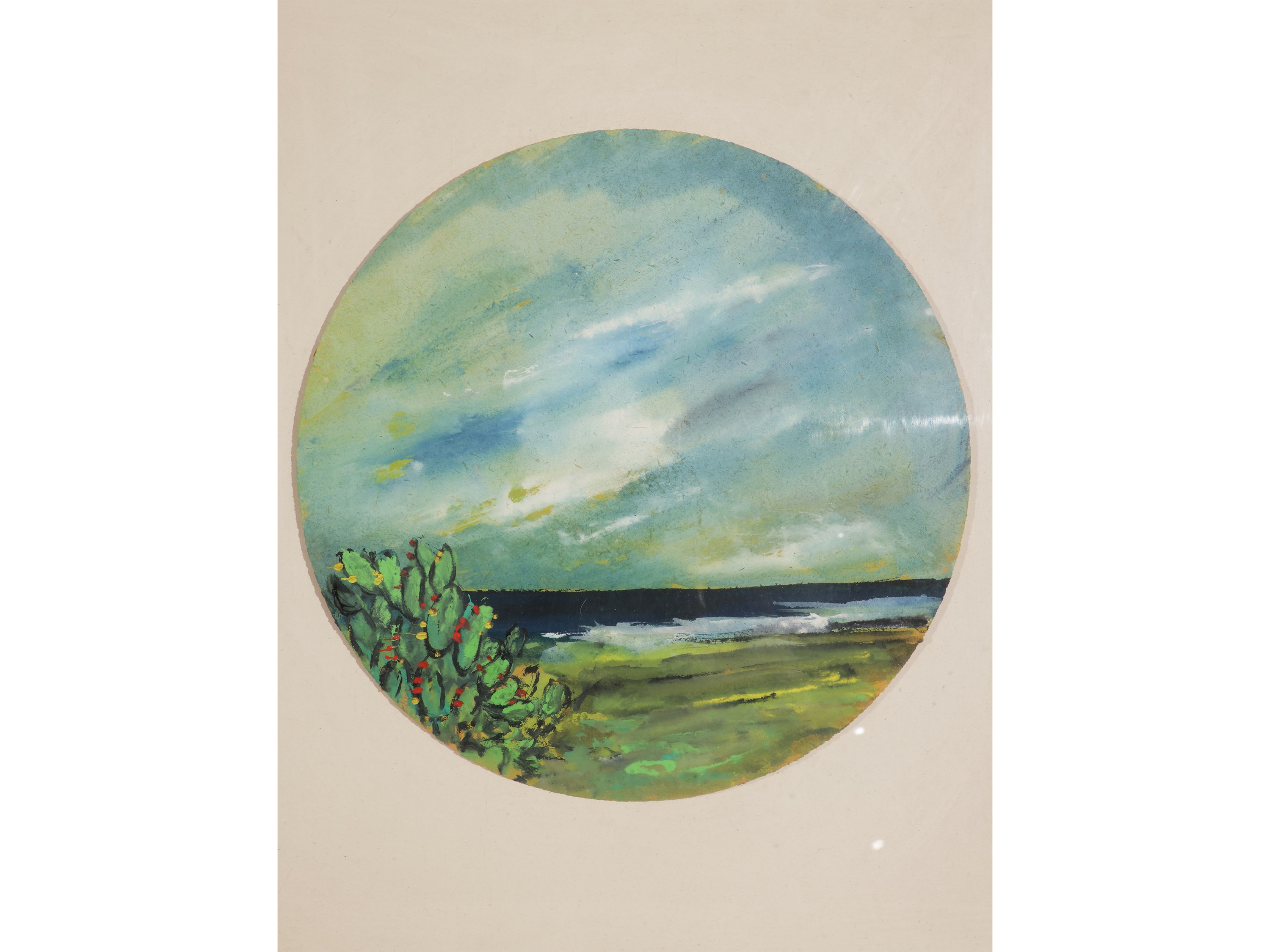 Autore Ignoto, Paesaggio marino, olio su cartone circolare