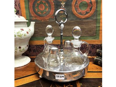 Christofle, Cruet in metallo argentato con ampolle in vetro