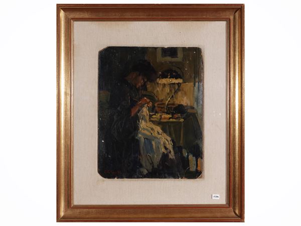 Cafiero Filippelli : Interior with embroiderer  - Auction The art of furnishing: auction opportunities - Maison Bibelot - Casa d'Aste Firenze - Milano