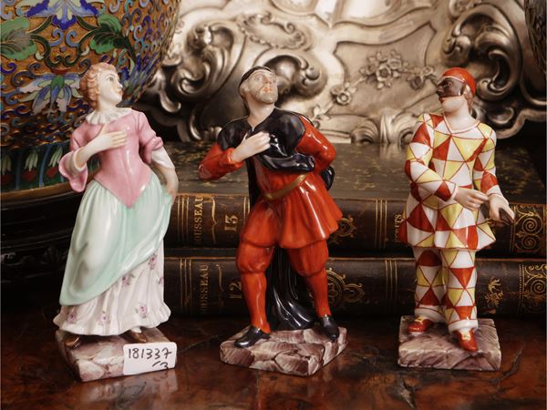 Colombina, Arlecchino e Pantalone in porcellana Richard Ginori