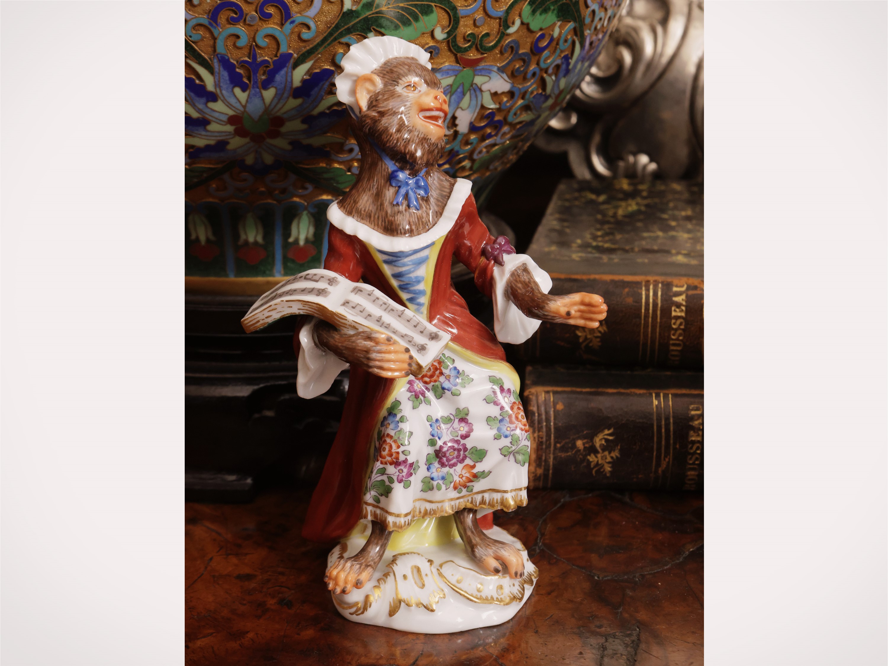 Meissen, Scimmie musicanti in porcellana, serie di quattro figure