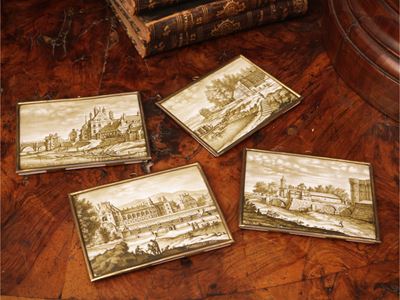 Sevres, Serie di quattro placchette in porcellana dipinte in monocromia