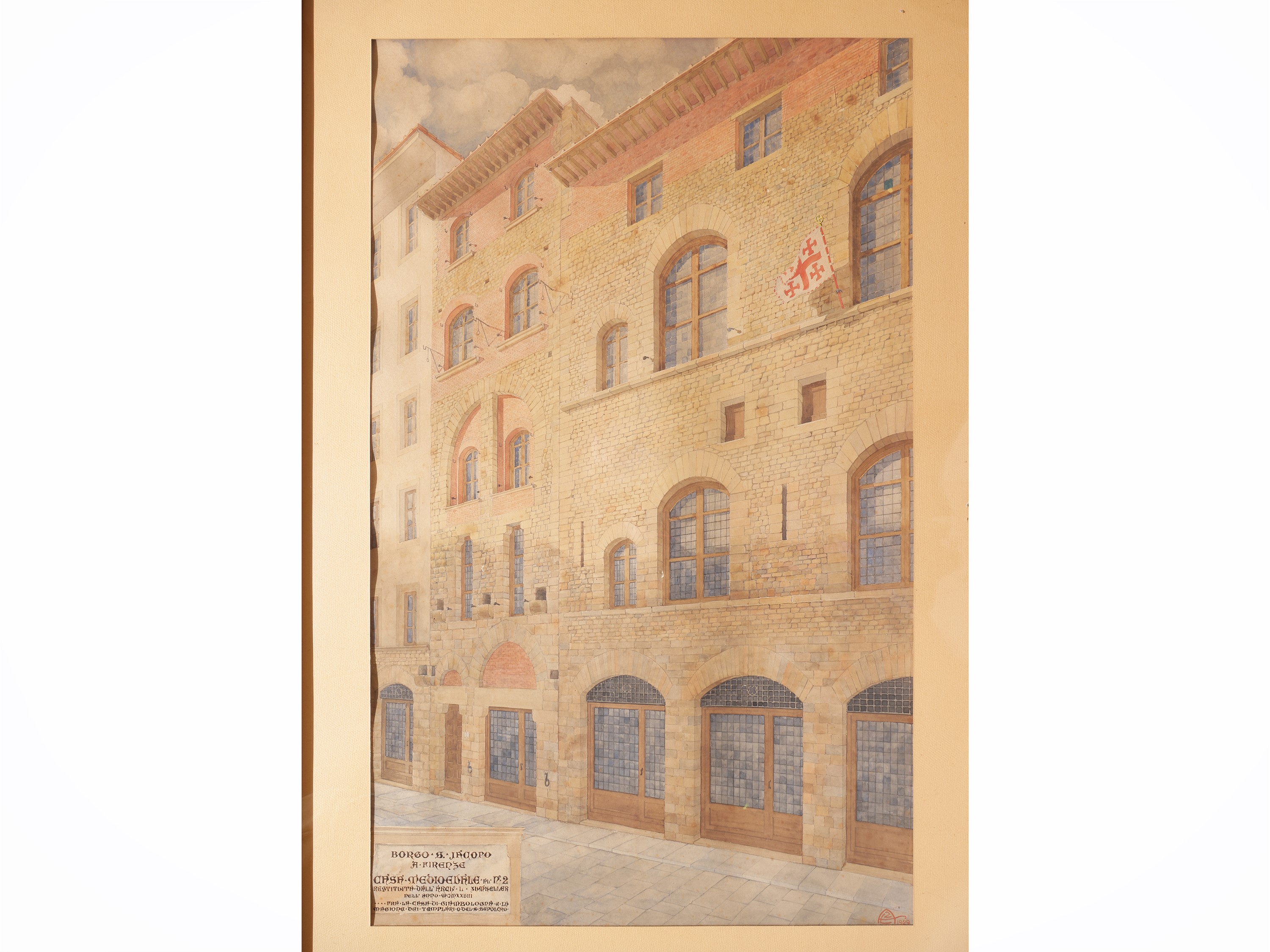 Luigi Zumkeller - Borgo San Jacopo, tecnica mista su carta, 1929