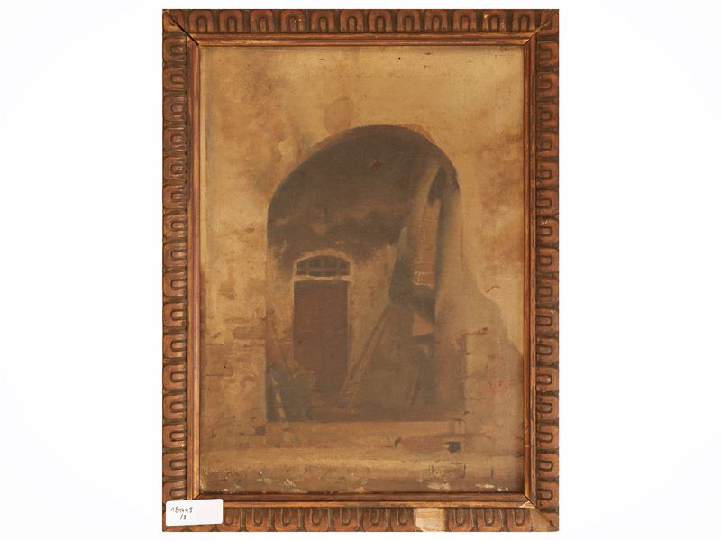 Garibaldo Cepparelli - Scorcio di portale, donna che piange e Ritratto di ragazzo, tre dipinti ad...