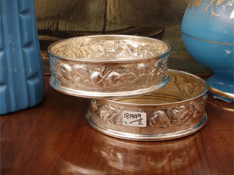 Coppia di sottobottiglia in argento, Braganti Firenze