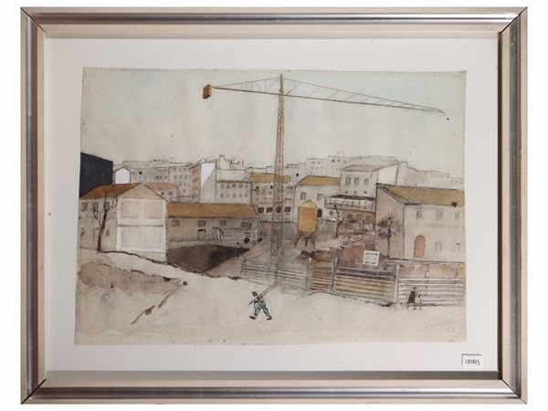 Piero Bernardini : Cityscape with Figures 1963  - Auction The art of furnishing: auction opportunities - Maison Bibelot - Casa d'Aste Firenze - Milano
