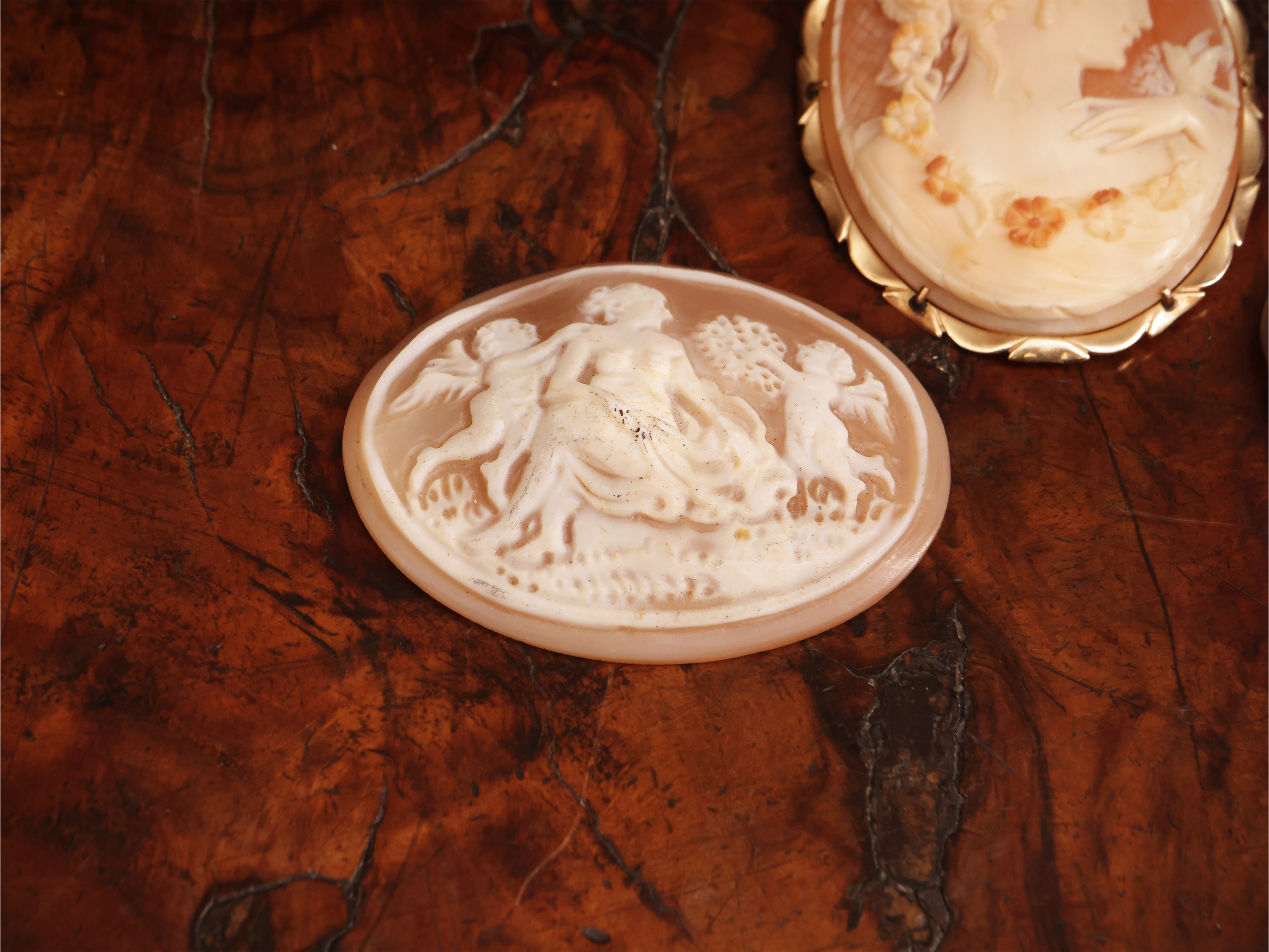 Spilla-pendente con cammeo in conchiglia e oro 14 Kt