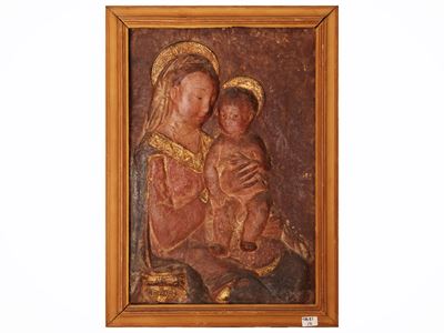 Madonna con Bambino, placca a bassorilievo in cartapesta