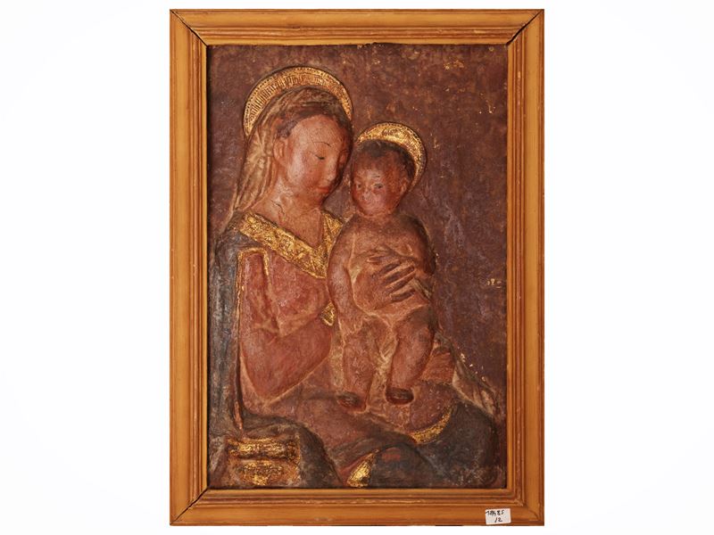 Da Antonio Rossellino - Madonna con Bambino, placca a bassorilievo in cartapesta
