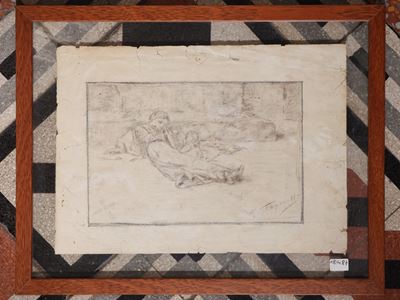 Composizione con figura, disegno a carboncino su carta
