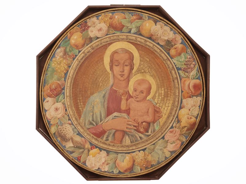 Madonna con Bambino entro una ghirlanda di fiori e frutta