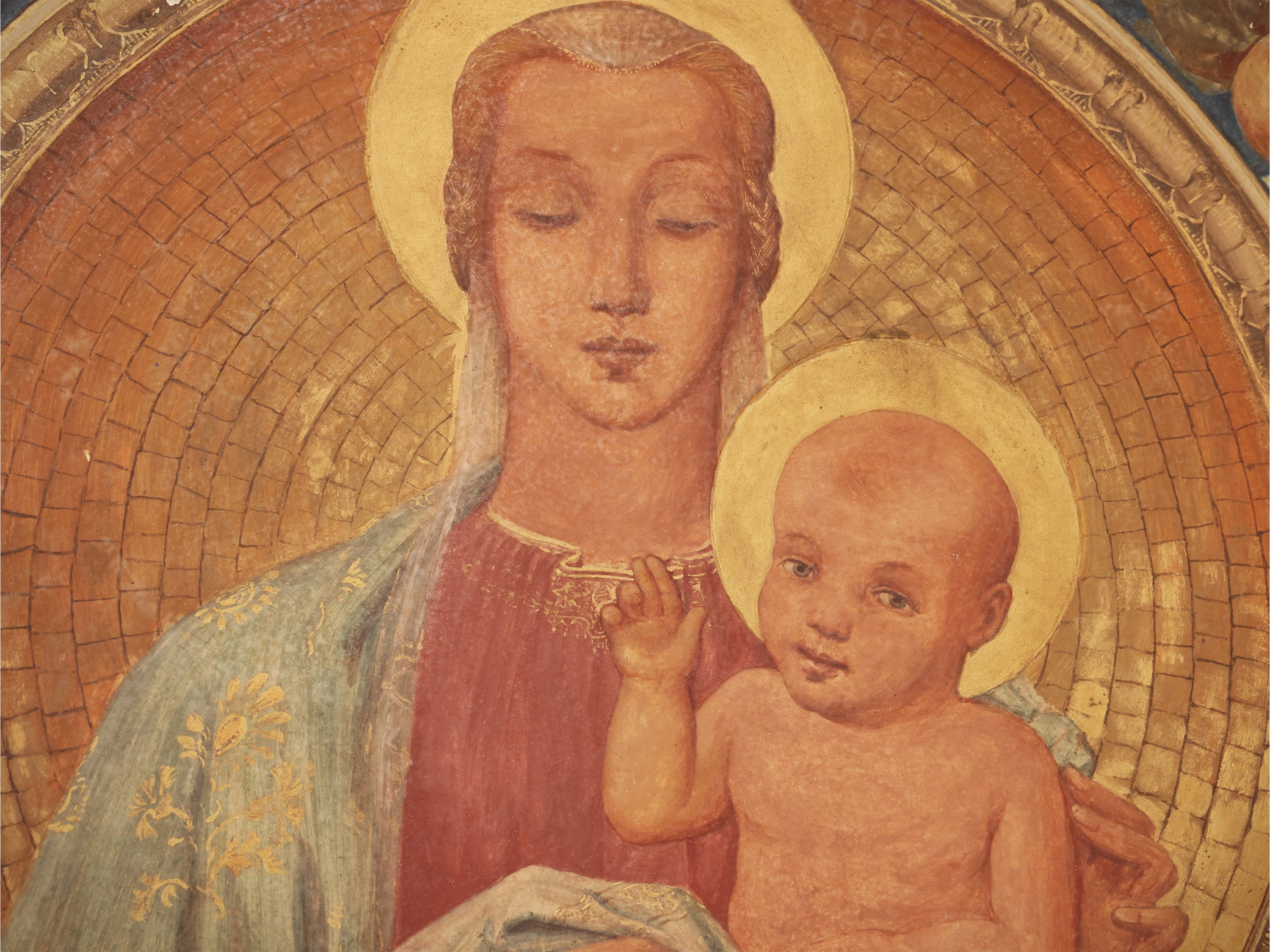 Madonna con Bambino entro una ghirlanda di fiori e frutta