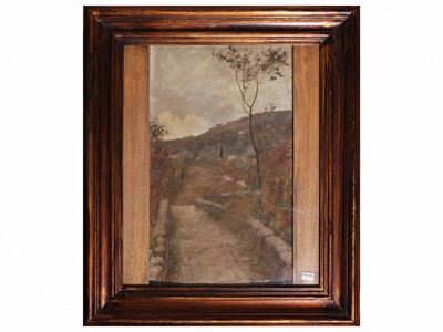 Scorcio di strada campestre, olio su cartone