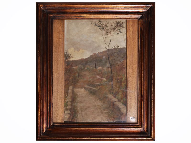 Garibaldo Cepparelli - Scorcio di strada campestre, olio su cartone