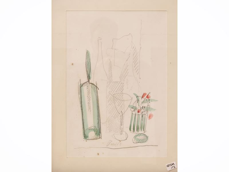 Gastone Breddo - Nature morte, doppio disegno a matita e acquarello su carta