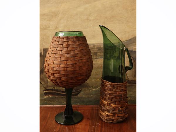 Two green glass vases from Empoli