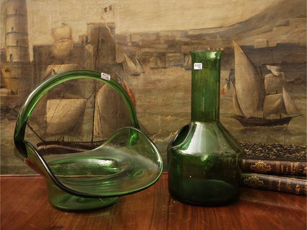 Green glass dip set from Empoli  - Auction The art of furnishing: auction opportunities - Maison Bibelot - Casa d'Aste Firenze - Milano