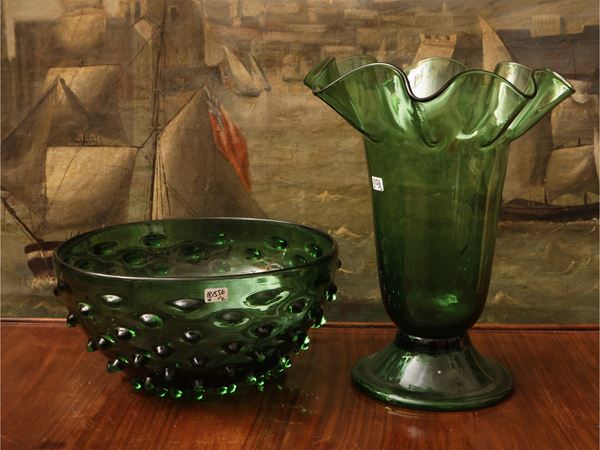 Two green glass accessories from Empoli  - Auction The art of furnishing: auction opportunities - Maison Bibelot - Casa d'Aste Firenze - Milano