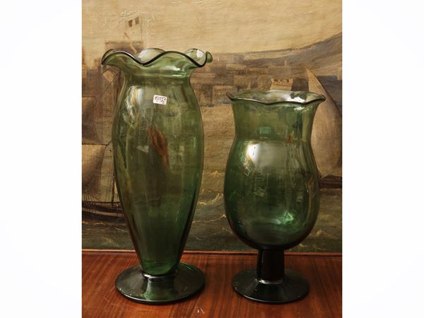 Two green glass vases from Empoli  - Auction The art of furnishing: auction opportunities - Maison Bibelot - Casa d'Aste Firenze - Milano