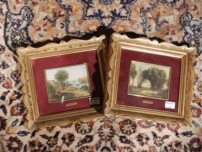 Artista non identificato, Paesaggi - Due miniature dipinte