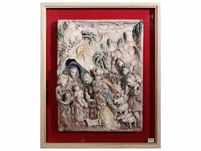 Presepe in ceramica smaltata, altorilievo policromo, Manifattura di Vietri, XX secolo