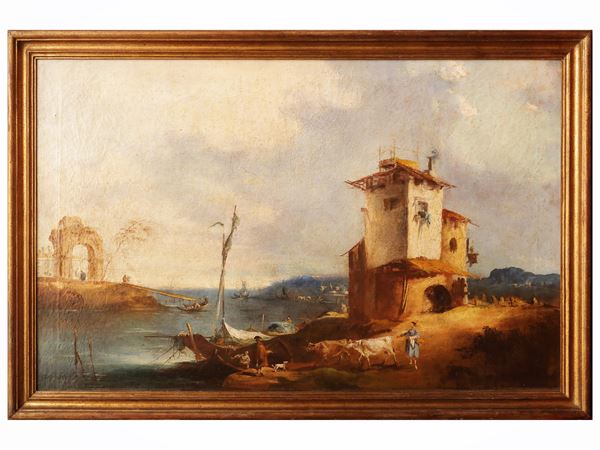 Scuola veneta, seguace di Francesco Guardi : Venetian landscape  (19th century)  - Auction The art of furnishing: auction opportunities - Maison Bibelot - Casa d'Aste Firenze - Milano