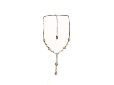 Collana in metallo silver tone con pendente sferico e strass incolore