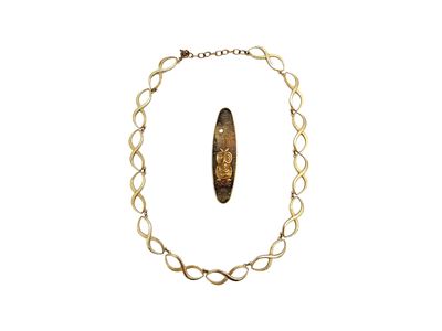 Collana e spilla d'epoca in metallo silver tone