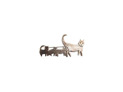 Spilla animalier in argento, forma di gatto con gattini, punzone Mexico 725