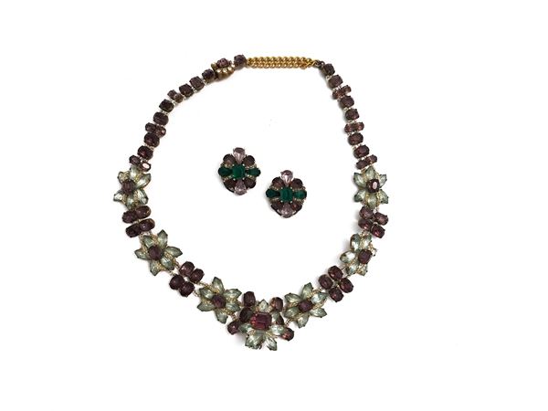 Vintage necklace and earrings with semiprecious stones