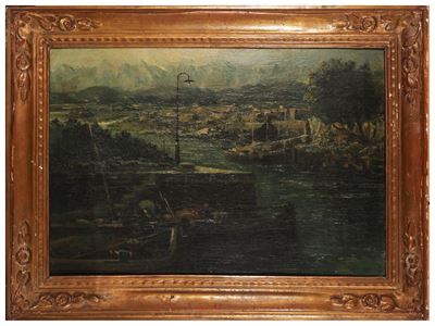 Autore sconosciuto, Scorcio di porto, olio su tavoletta