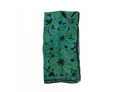 Bessi, Grande foulard in chiffon di seta, fantasia floreale verde smeraldo e turchese